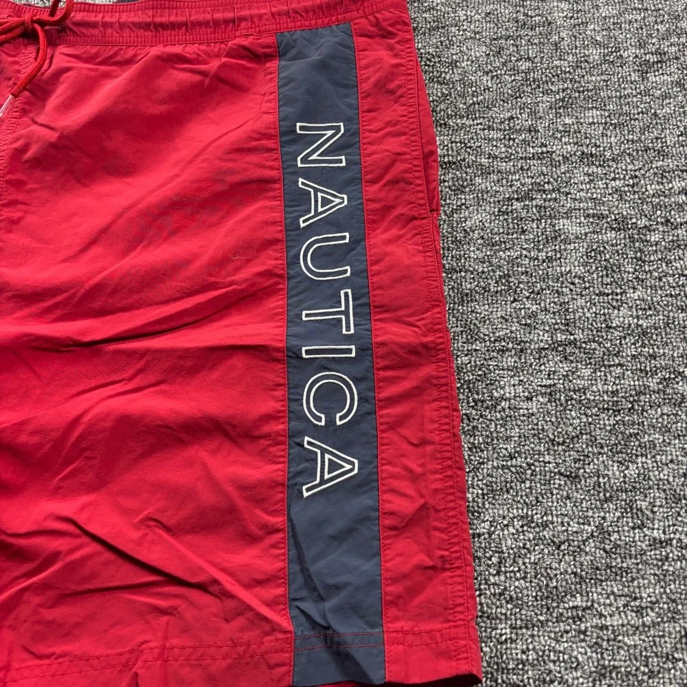 Y2K 2000s Nautica Surf 7 Inch Red Board Shorts Red‎ Size XL